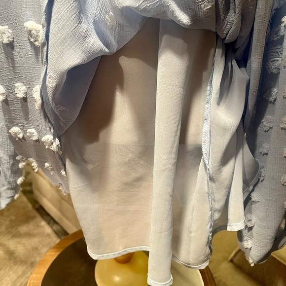 KORI AMERICA Women's S Light Blue Distressed Pom Pom Fringe LS Tunic‎ Blouse - Picture 7 of 12